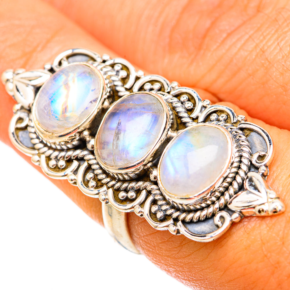 Rainbow Moonstone Rings handcrafted by Anasilvercos - RING117996