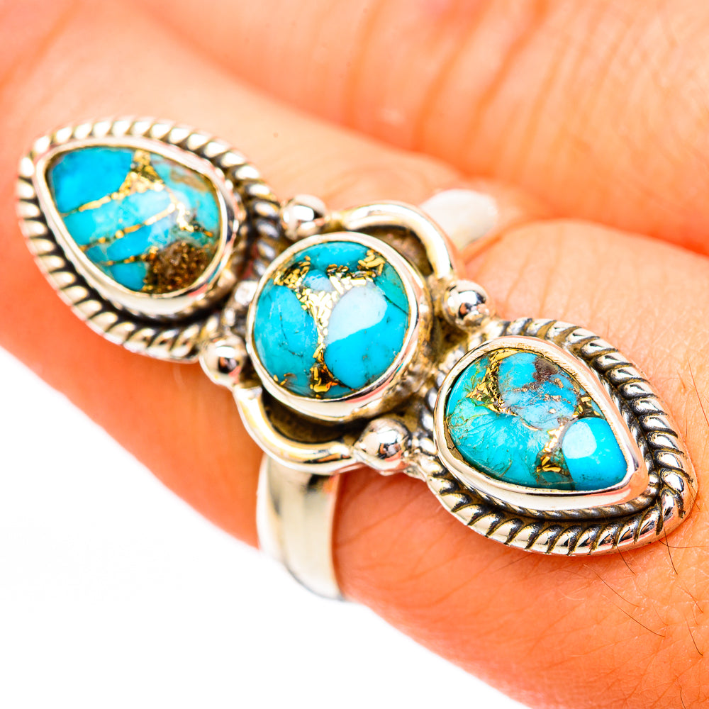 Blue Copper Composite Turquoise Rings handcrafted by Anasilvercos - RING118000