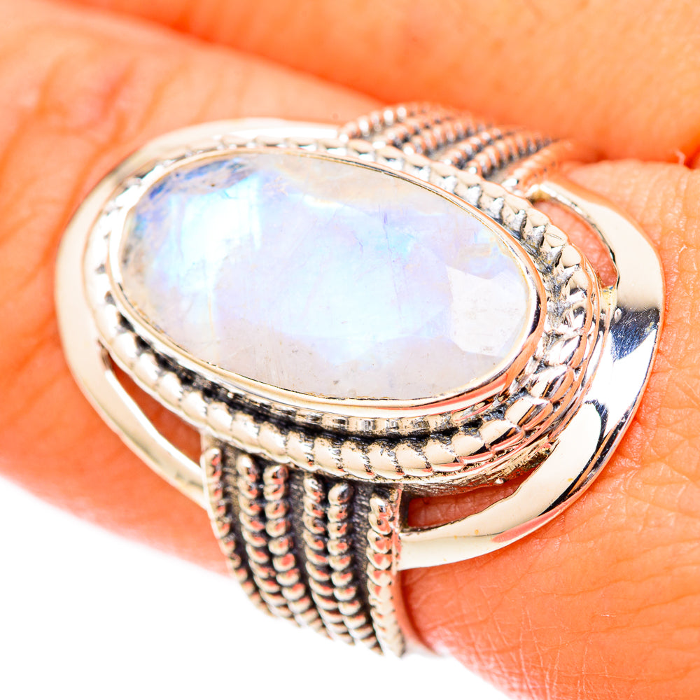 Rainbow Moonstone Rings handcrafted by Anasilvercos - RING118017