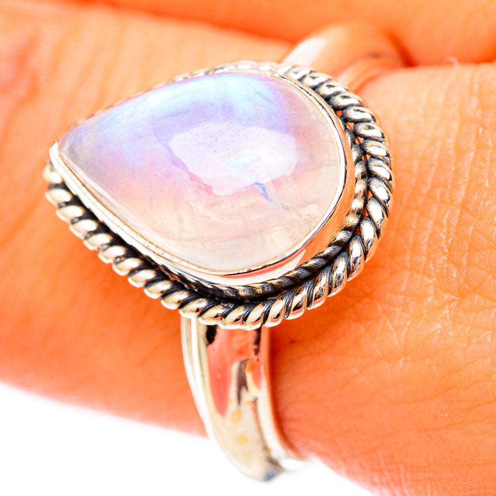 Rainbow Moonstone Rings handcrafted by Anasilvercos - RING118019