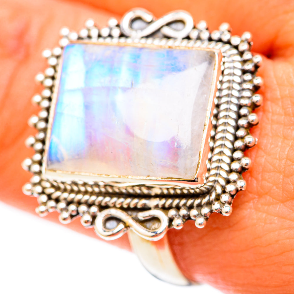 Rainbow Moonstone Rings handcrafted by Anasilvercos - RING118021