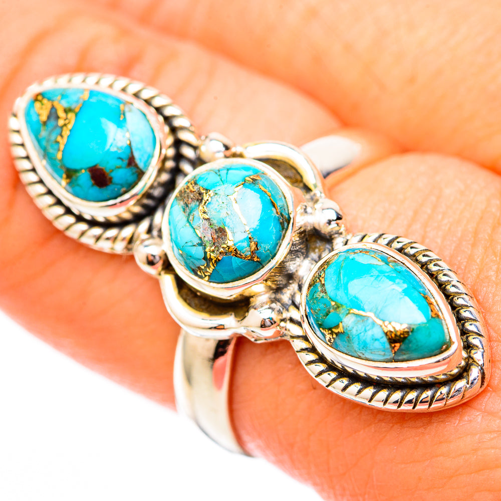 Blue Copper Composite Turquoise Rings handcrafted by Anasilvercos - RING118025