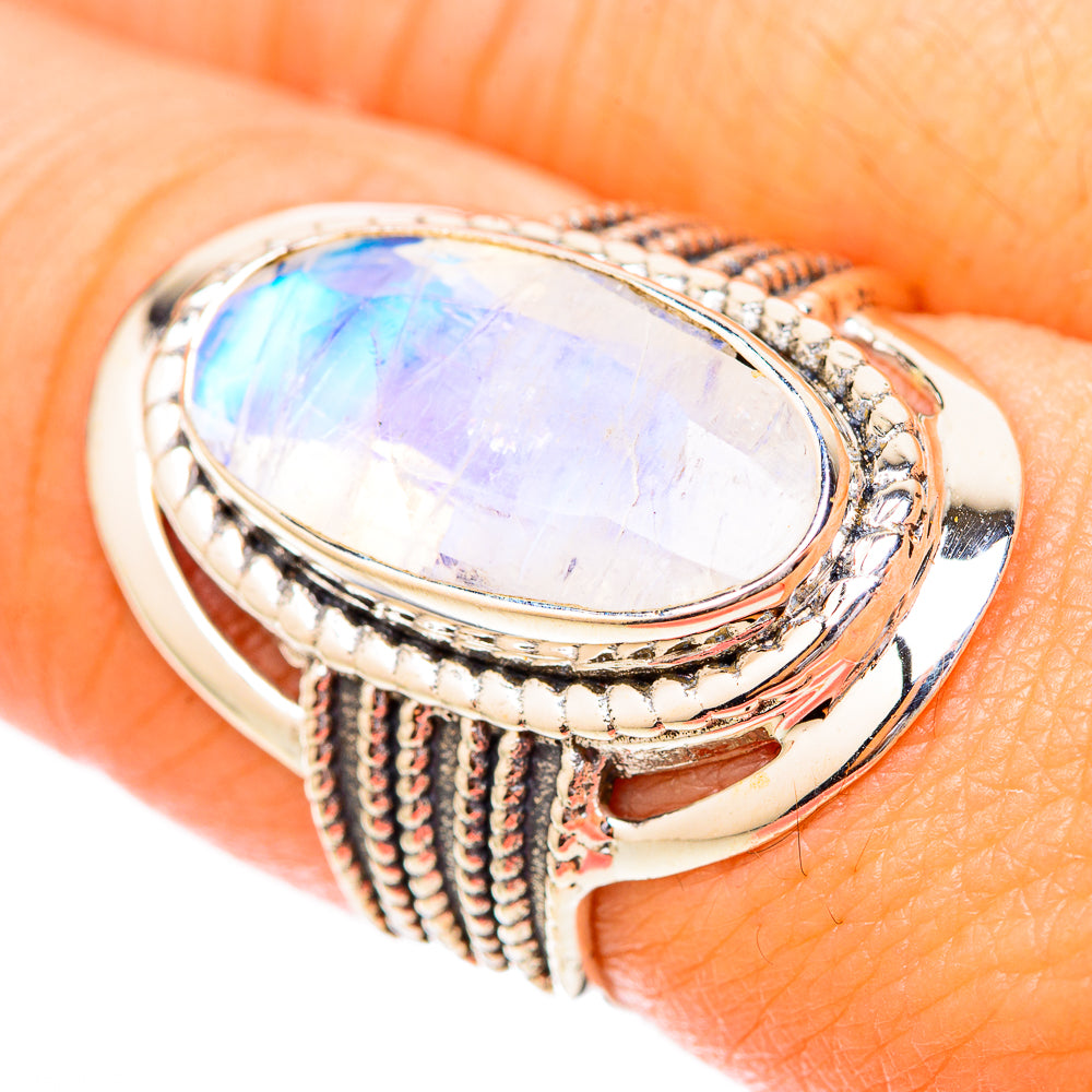 Rainbow Moonstone Rings handcrafted by Anasilvercos - RING118039