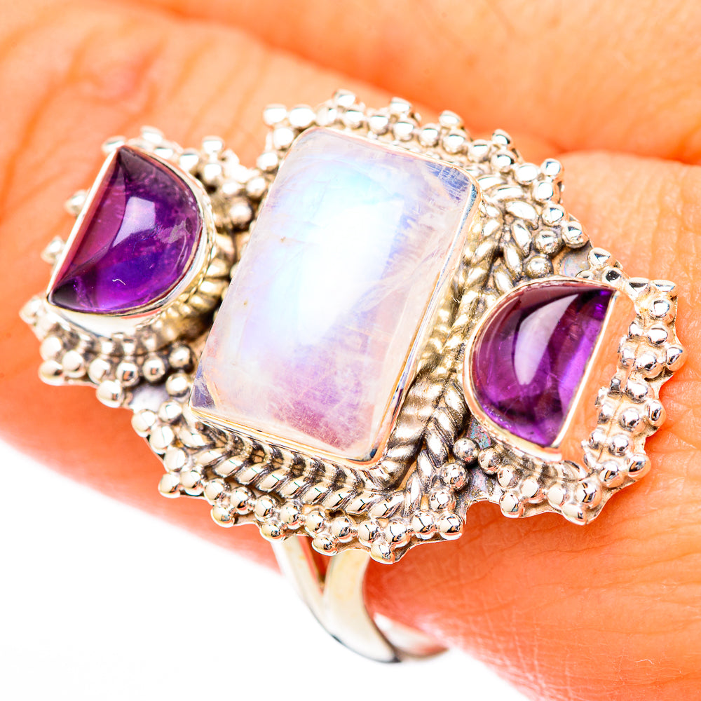 Rainbow Moonstone Rings handcrafted by Anasilvercos - RING118056