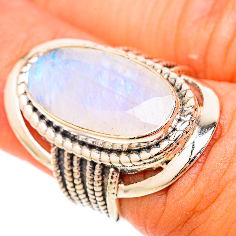Rainbow Moonstone Rings handcrafted by Anasilvercos - RING118058