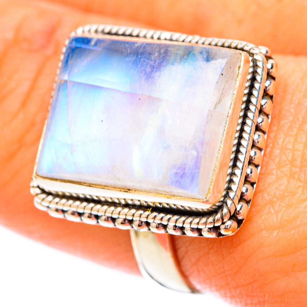 Rainbow Moonstone Rings handcrafted by Anasilvercos - RING118062