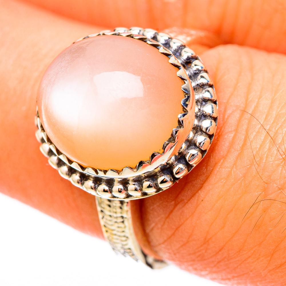 Peach Moonstone Rings handcrafted by Anasilvercos - RING118072