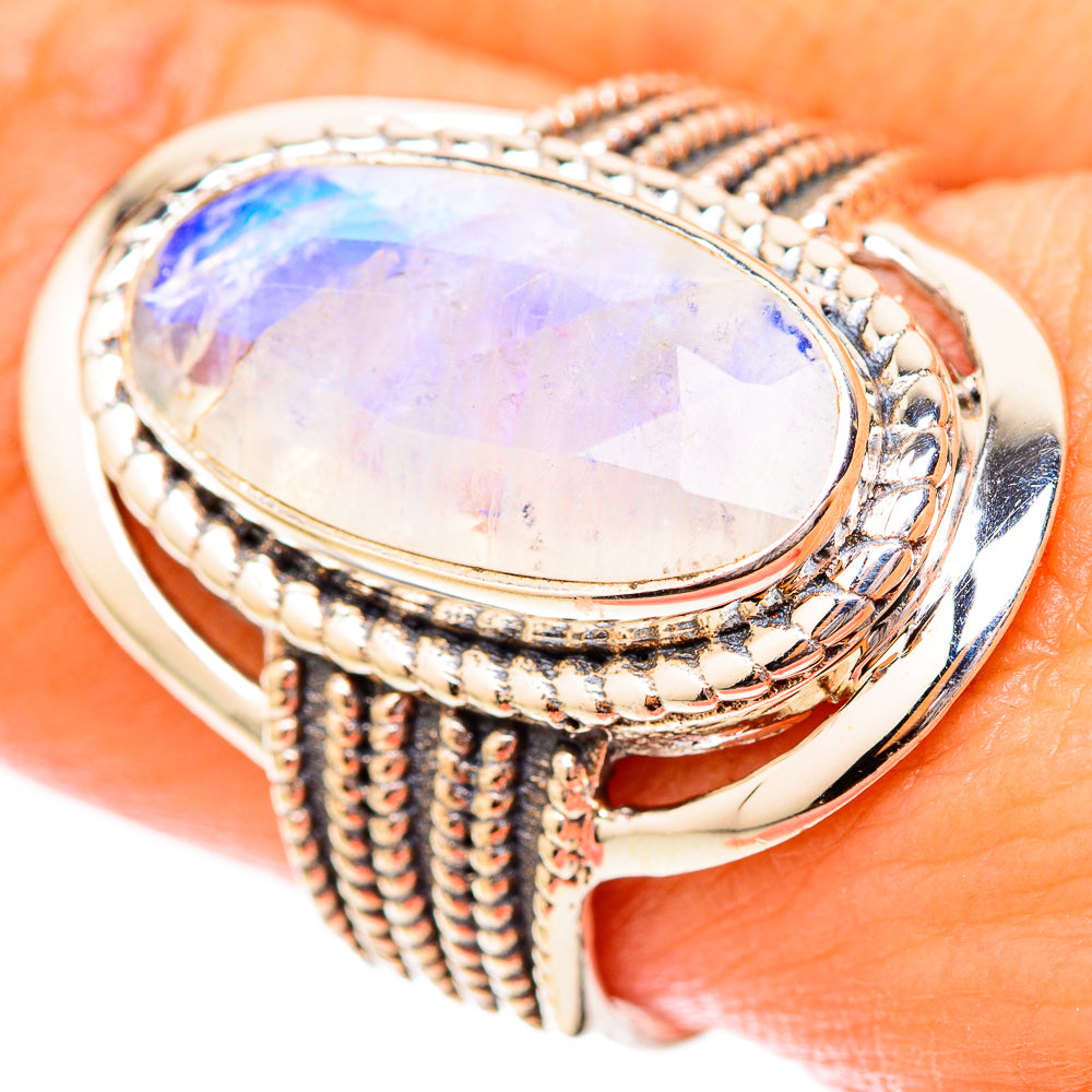 Rainbow Moonstone Rings handcrafted by Anasilvercos - RING118078