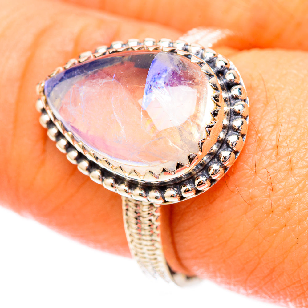 Rainbow Moonstone Rings handcrafted by Anasilvercos - RING118081
