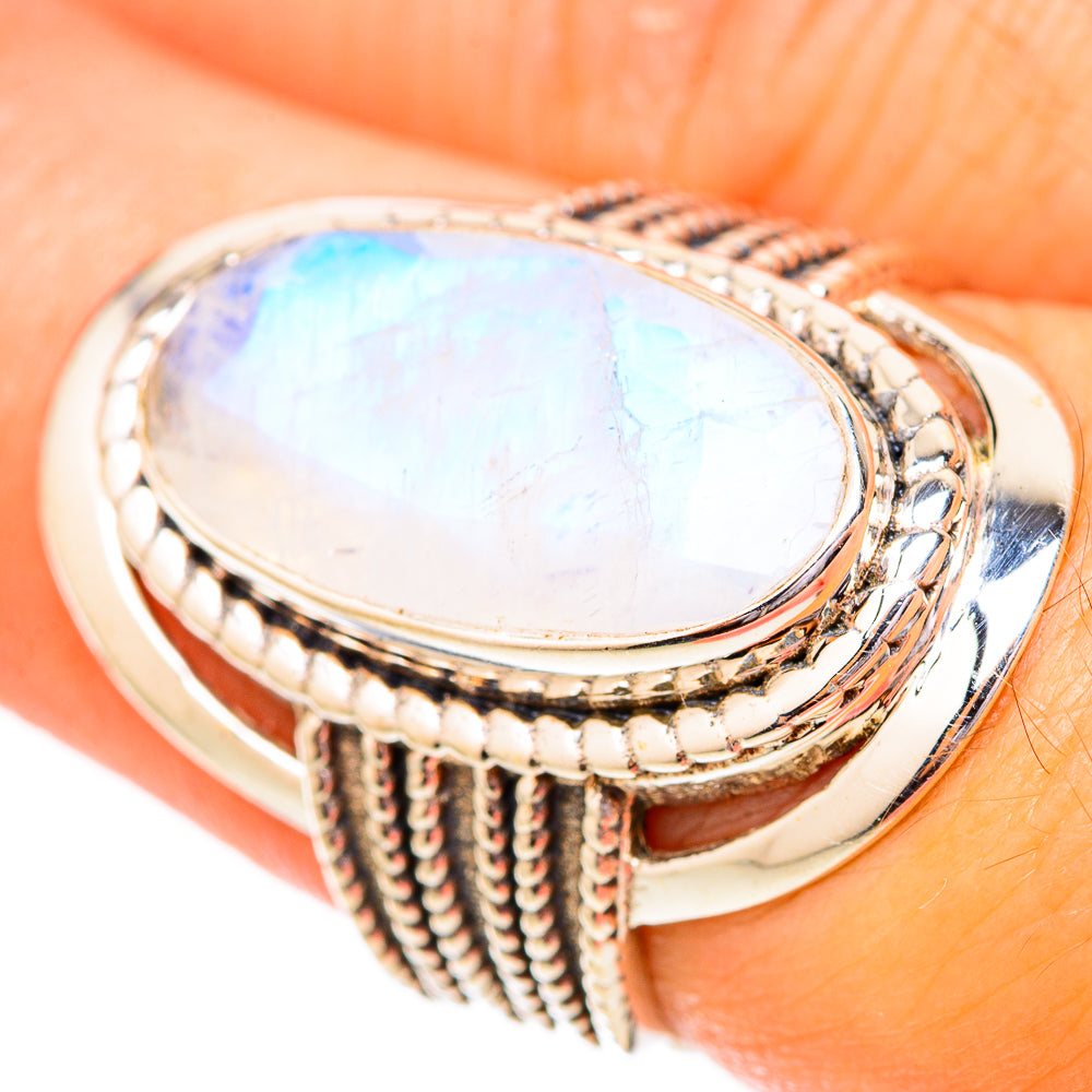 Rainbow Moonstone Rings handcrafted by Anasilvercos - RING118098