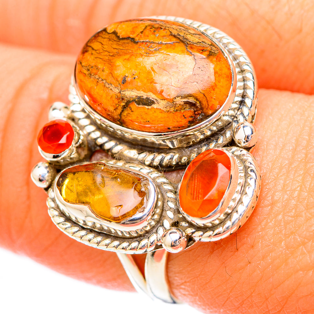 Orange Copper Composite Turquoise Rings handcrafted by Anasilvercos - RING118118