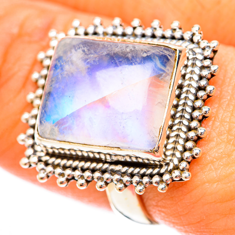 Rainbow Moonstone Rings handcrafted by Anasilvercos - RING118126