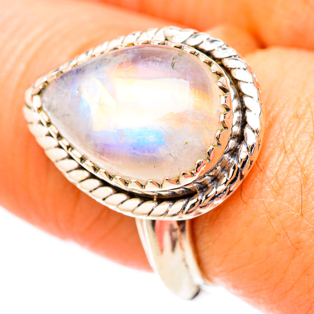 Rainbow Moonstone Rings handcrafted by Anasilvercos - RING118157