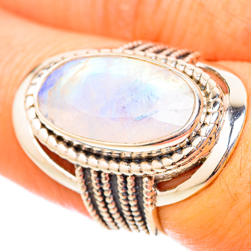 Rainbow Moonstone Rings handcrafted by Anasilvercos - RING118196