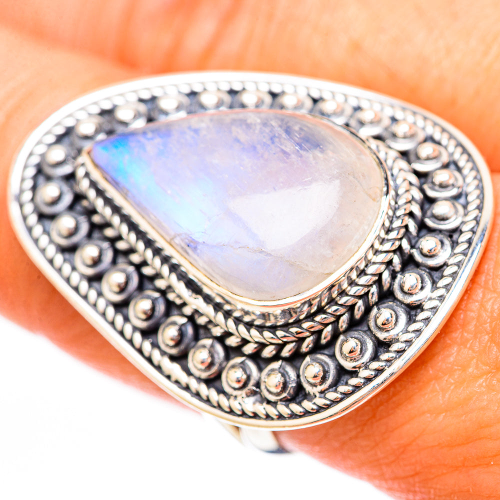 Rainbow Moonstone Rings handcrafted by Anasilvercos - RING118227