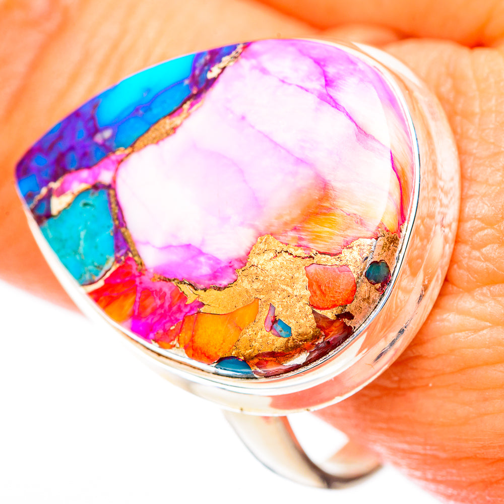 Kingman Pink Dahlia Turquoise Rings handcrafted by Anasilvercos - RING118231