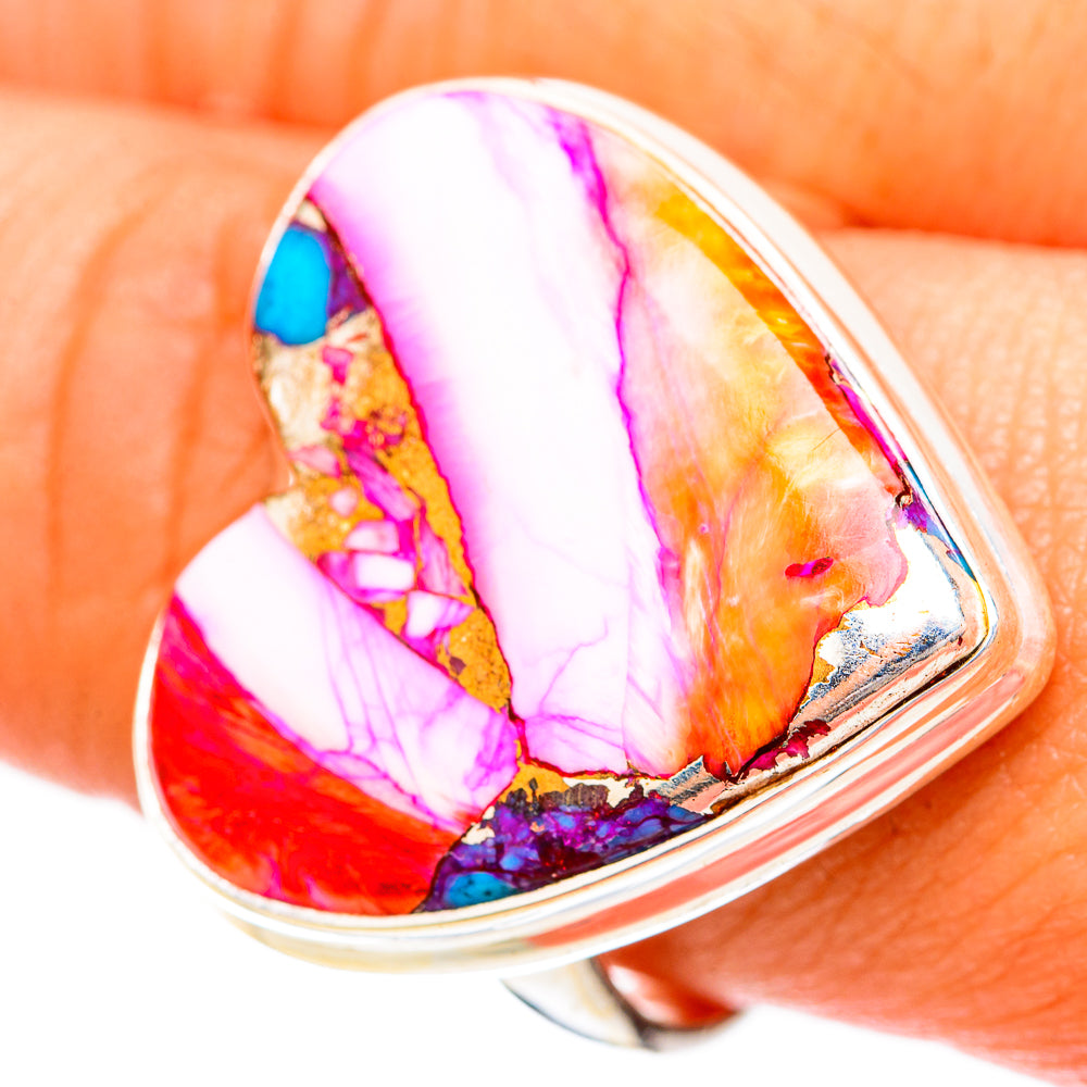 Kingman Pink Dahlia Turquoise Rings handcrafted by Anasilvercos - RING118233