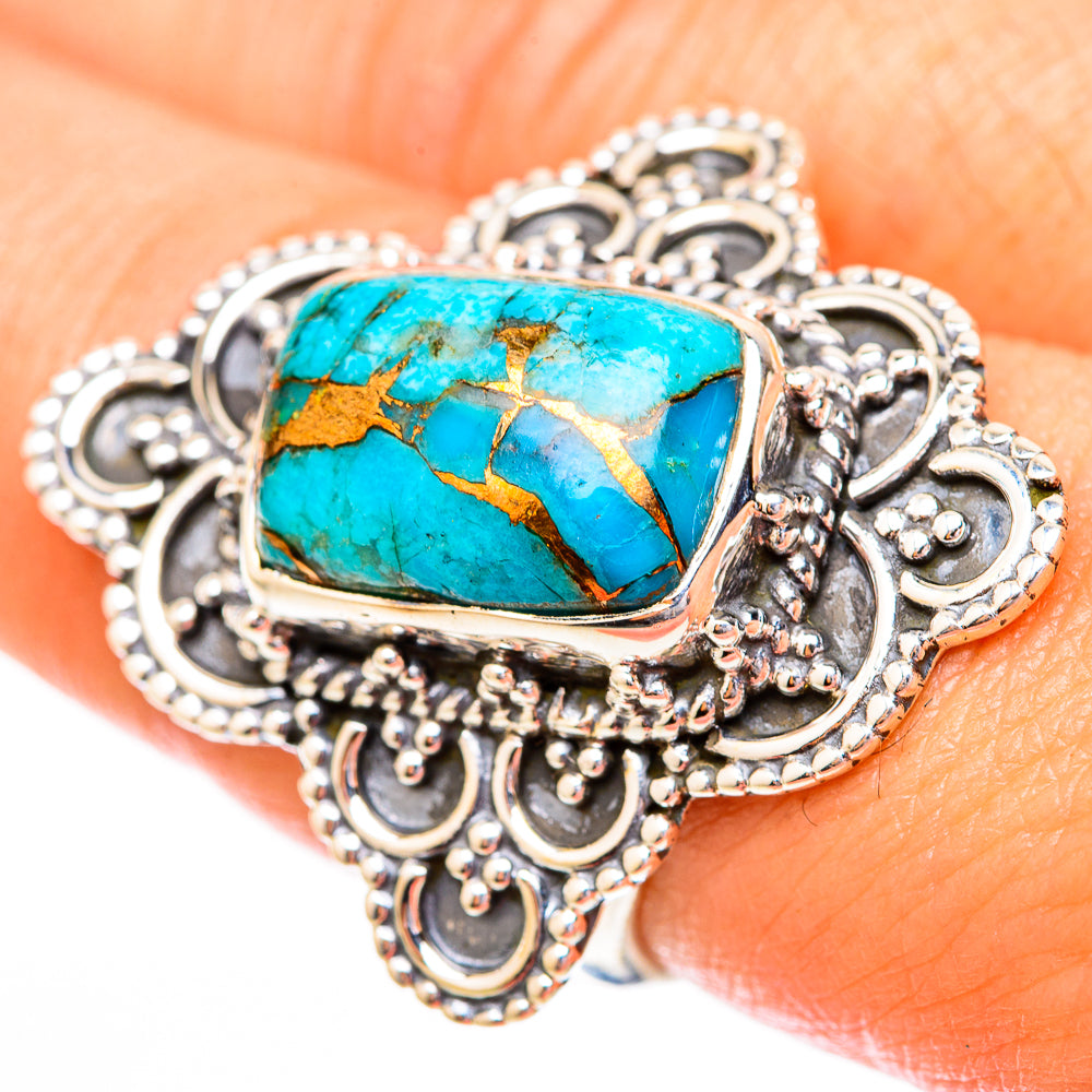 Blue Copper Composite Turquoise Rings handcrafted by Anasilvercos - RING118237
