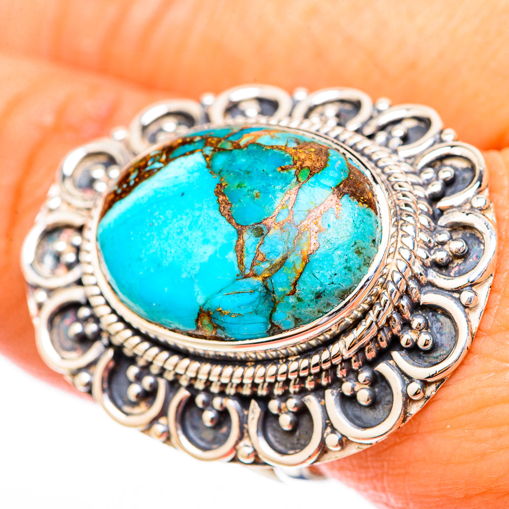 Blue Copper Composite Turquoise Rings handcrafted by Anasilvercos - RING118239