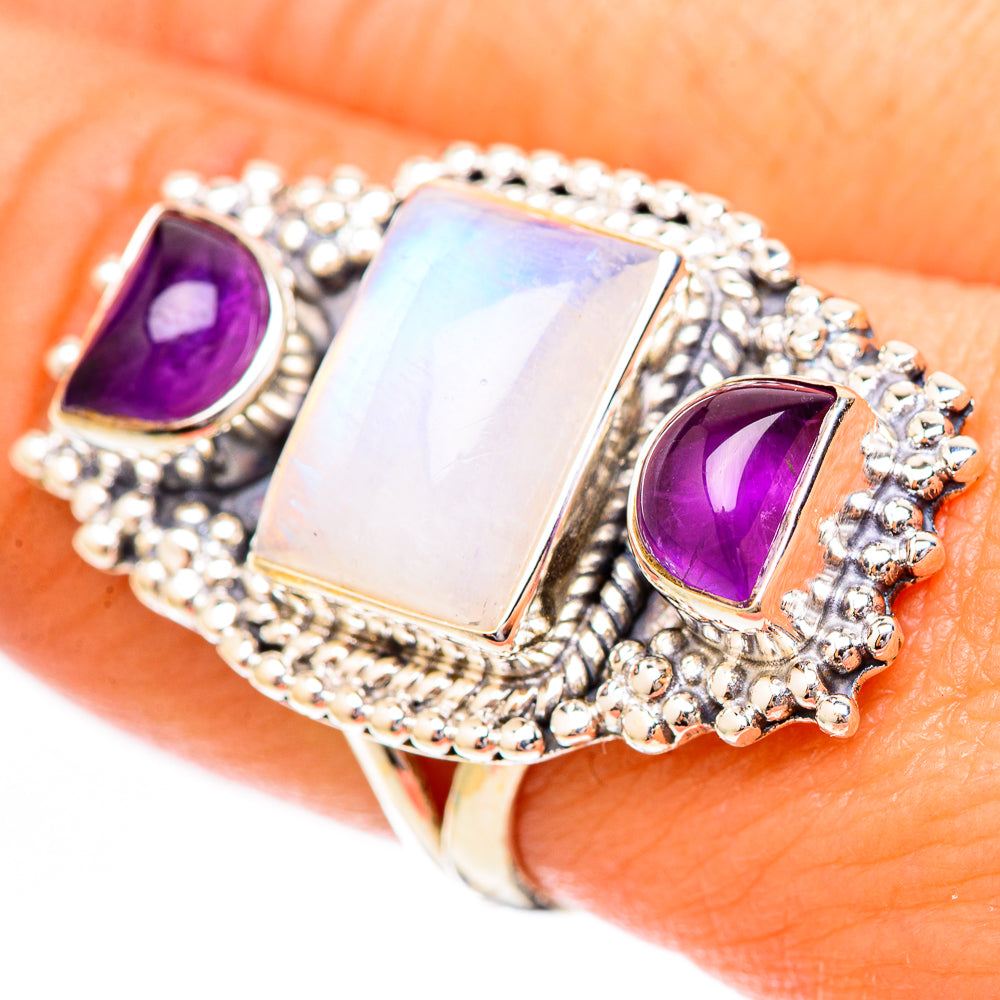 Rainbow Moonstone Rings handcrafted by Anasilvercos - RING118259