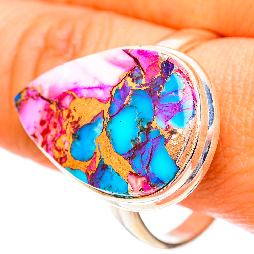 Kingman Pink Dahlia Turquoise Rings handcrafted by Anasilvercos - RING118269