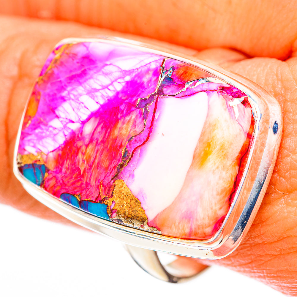 Kingman Pink Dahlia Turquoise Rings handcrafted by Anasilvercos - RING118270