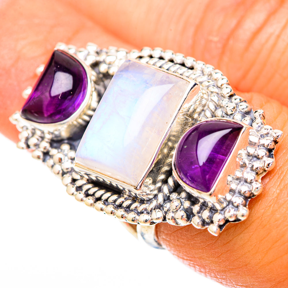 Rainbow Moonstone Rings handcrafted by Anasilvercos - RING118287