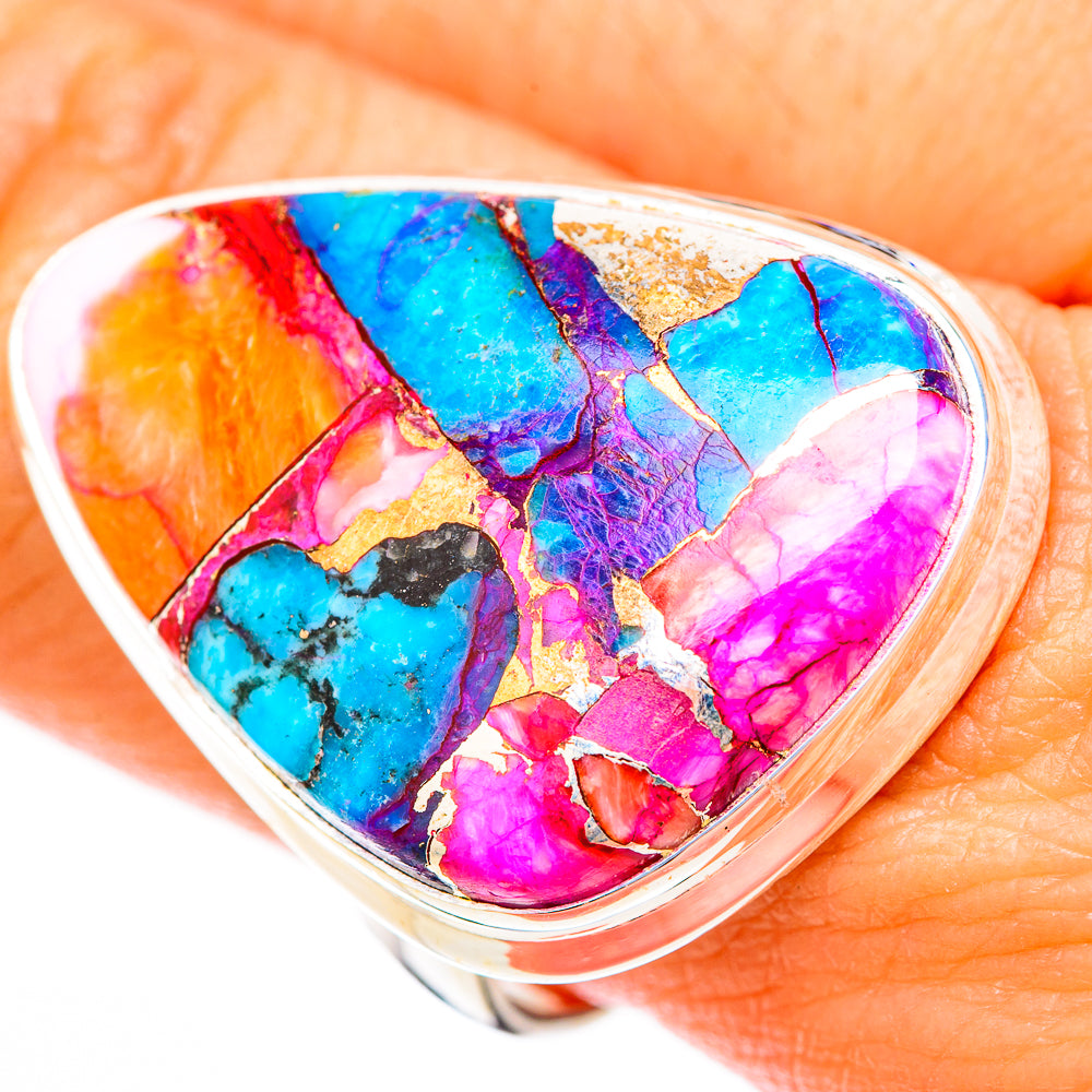 Kingman Pink Dahlia Turquoise Rings handcrafted by Anasilvercos - RING118293
