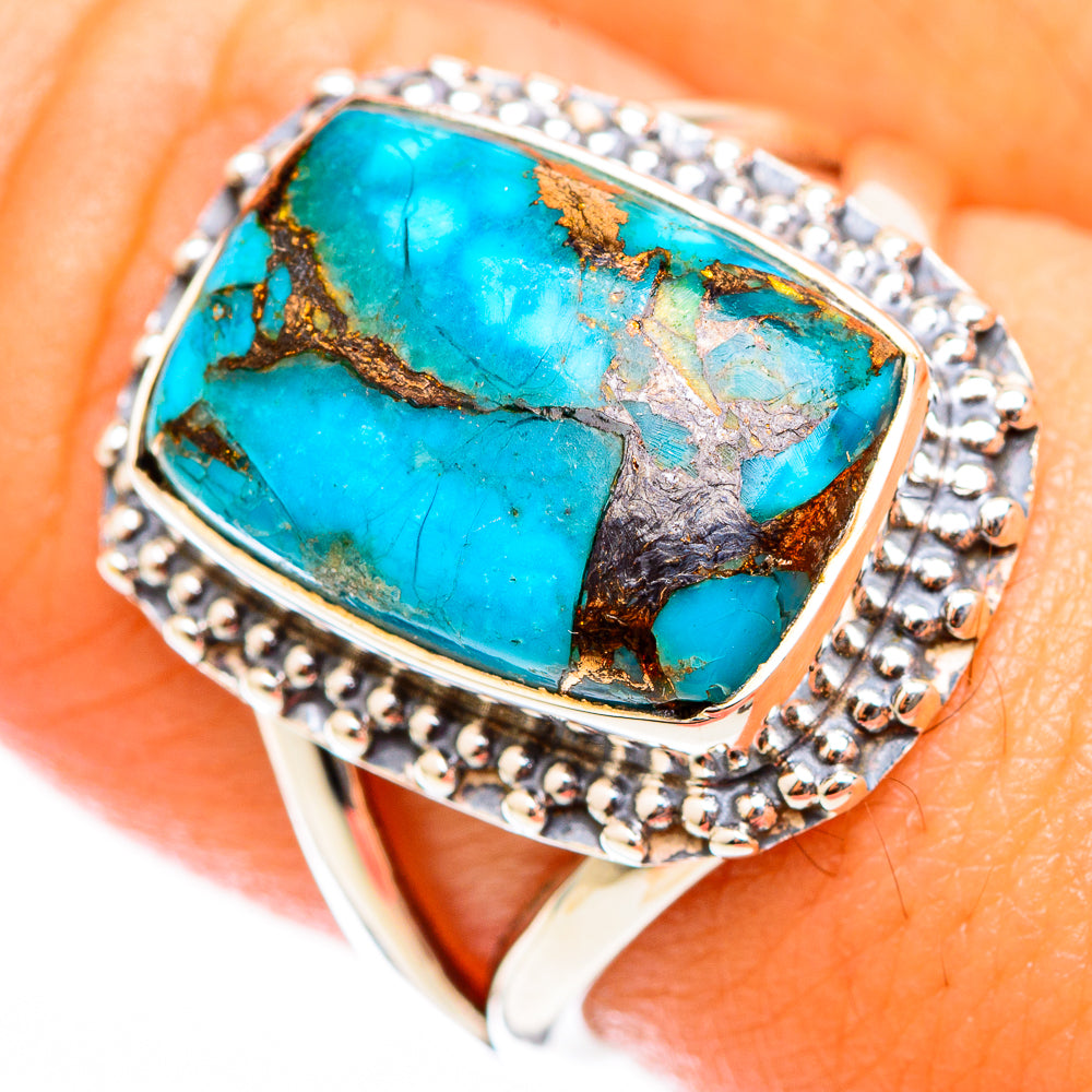 Blue Copper Composite Turquoise Rings handcrafted by Anasilvercos - RING118307