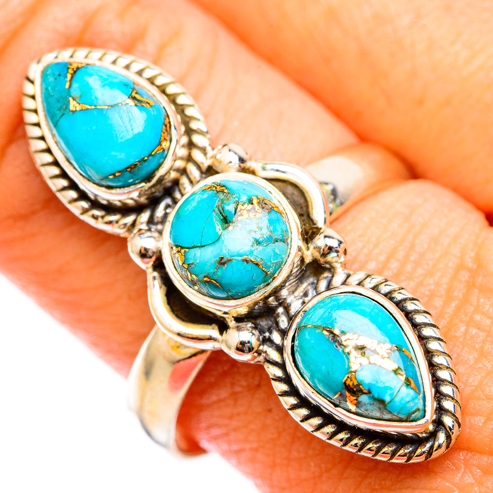 Blue Copper Composite Turquoise Rings handcrafted by Anasilvercos - RING118310
