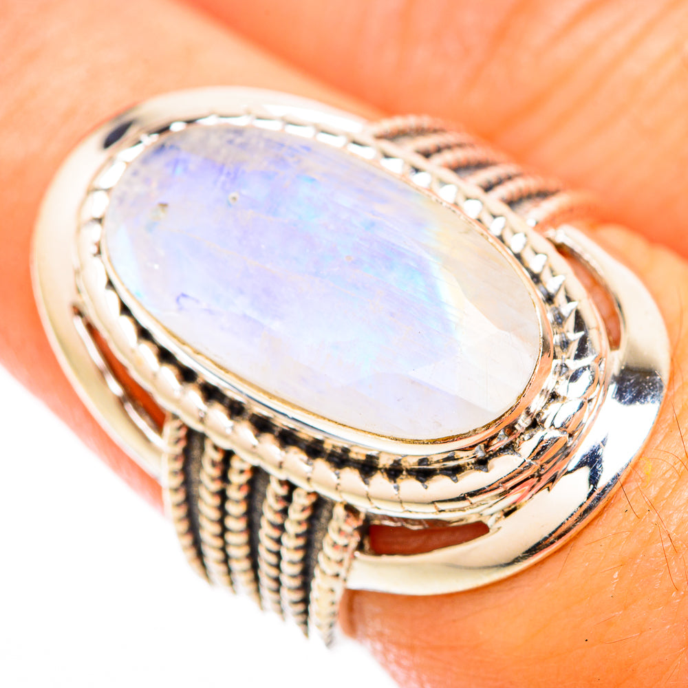 Rainbow Moonstone Rings handcrafted by Anasilvercos - RING118327