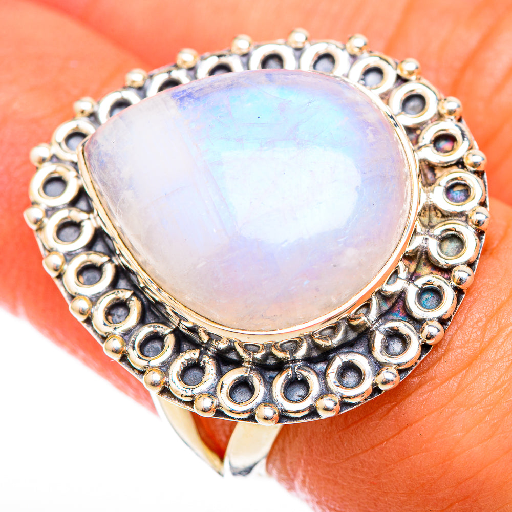 Rainbow Moonstone Rings handcrafted by Anasilvercos - RING118328