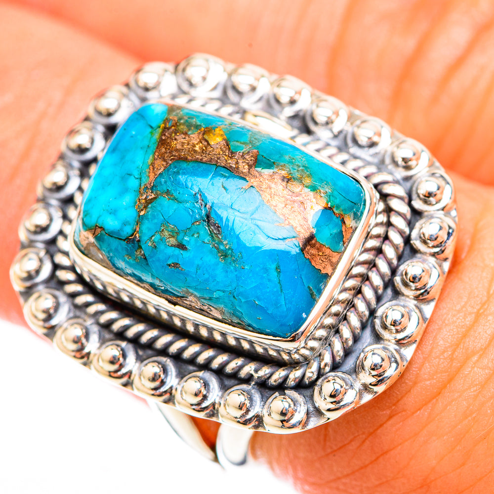 Blue Copper Composite Turquoise Rings handcrafted by Anasilvercos - RING118333