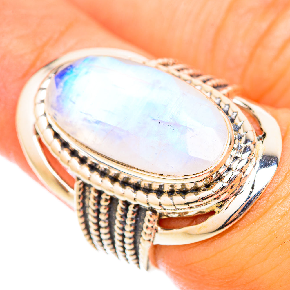 Rainbow Moonstone Rings handcrafted by Anasilvercos - RING118351