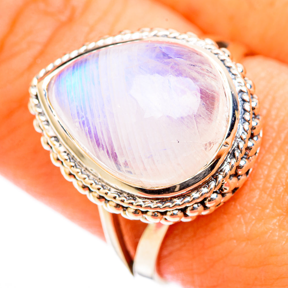 Rainbow Moonstone Rings handcrafted by Anasilvercos - RING118353