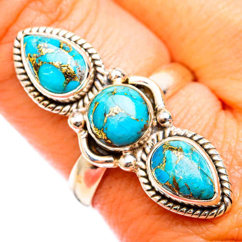 Blue Copper Composite Turquoise Rings handcrafted by Anasilvercos - RING118356
