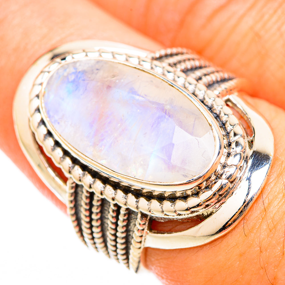 Rainbow Moonstone Rings handcrafted by Anasilvercos - RING118411