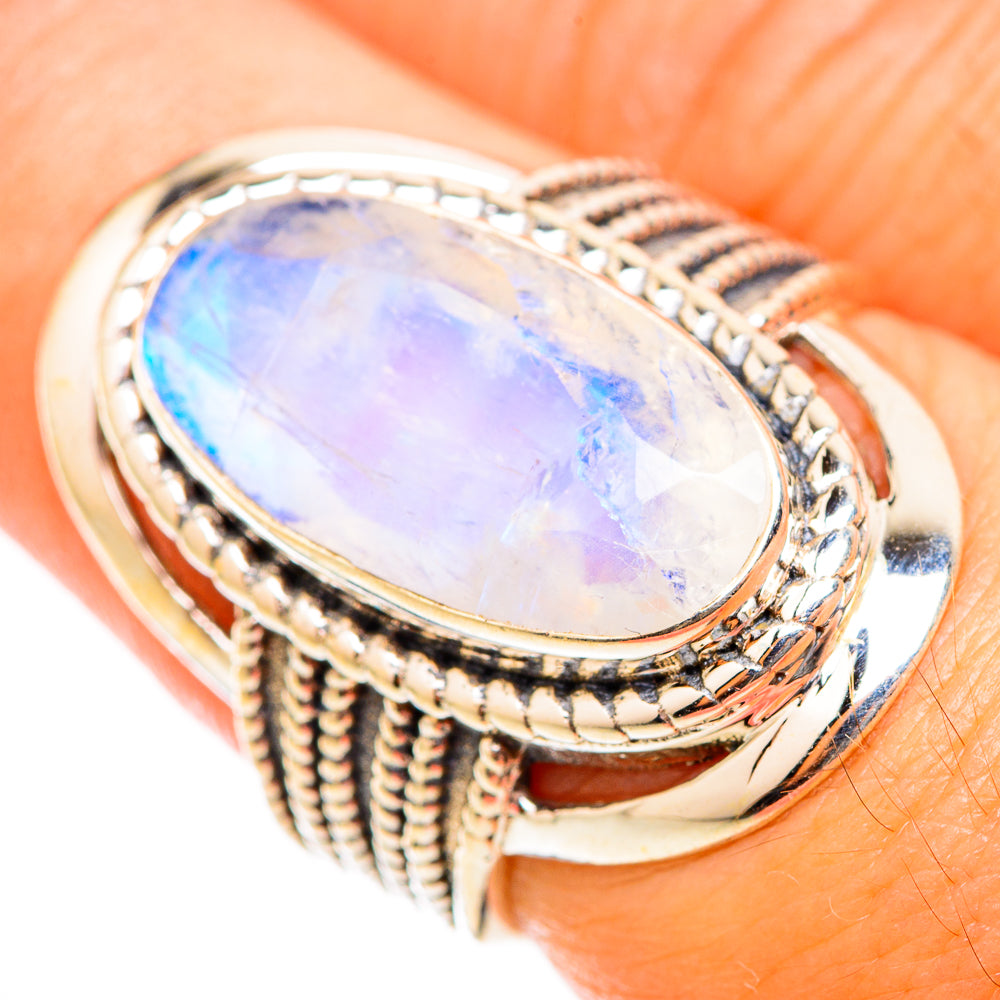 Rainbow Moonstone Rings handcrafted by Anasilvercos - RING118456