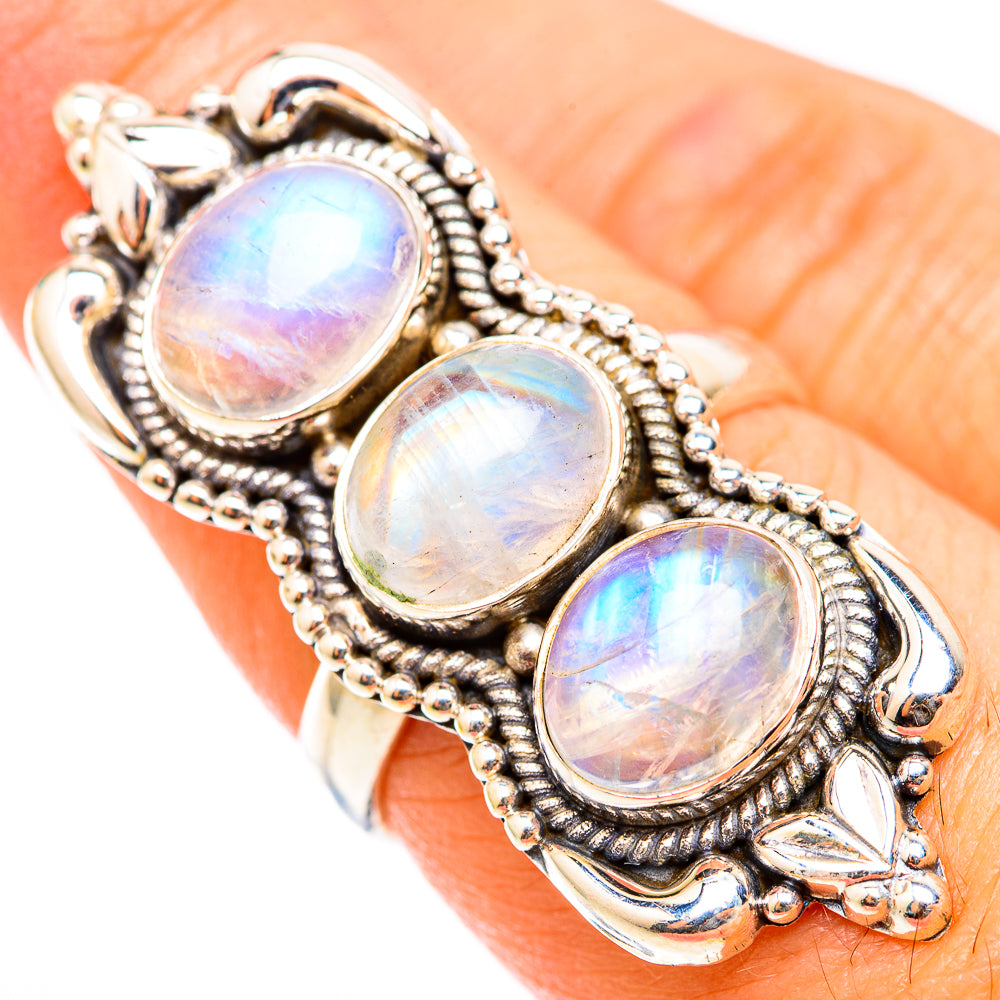 Rainbow Moonstone Rings handcrafted by Anasilvercos - RING118459