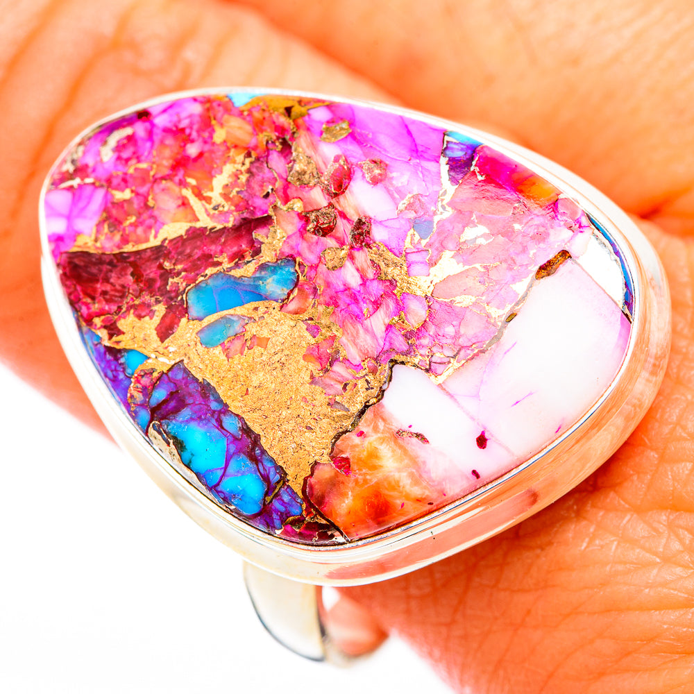 Kingman Pink Dahlia Turquoise Rings handcrafted by Anasilvercos - RING118461