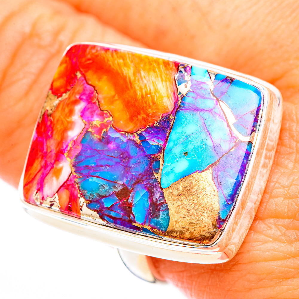 Kingman Pink Dahlia Turquoise Rings handcrafted by Anasilvercos - RING118462