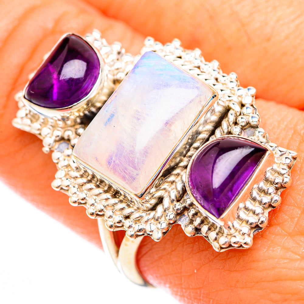 Rainbow Moonstone Rings handcrafted by Anasilvercos - RING118489