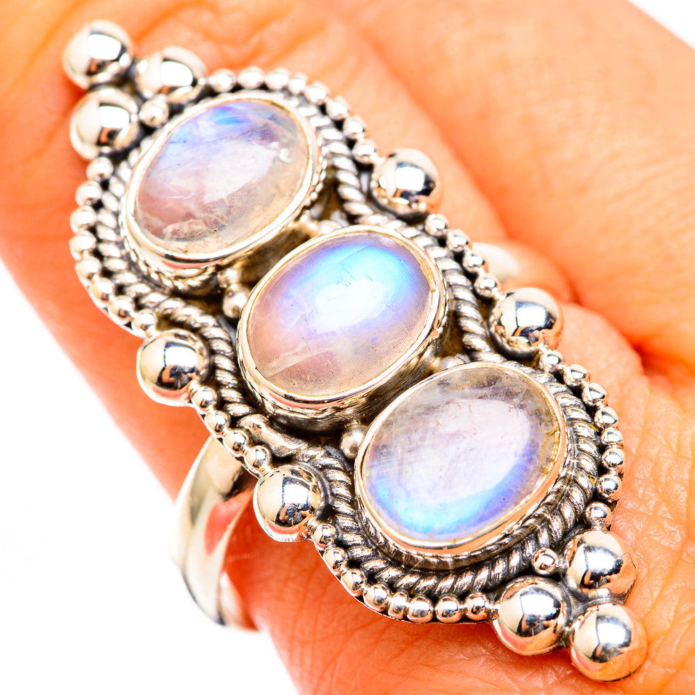 Rainbow Moonstone Rings handcrafted by Anasilvercos - RING118494