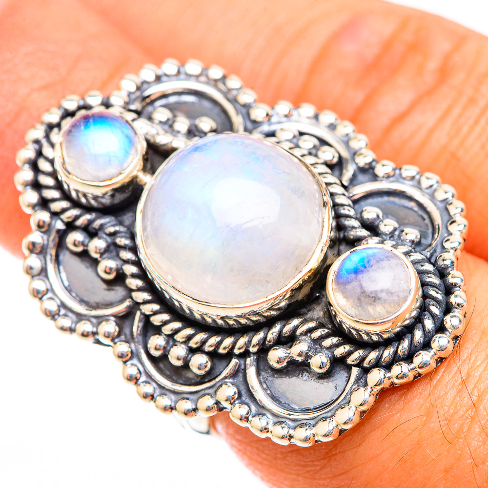 Rainbow Moonstone Rings handcrafted by Anasilvercos - RING118496