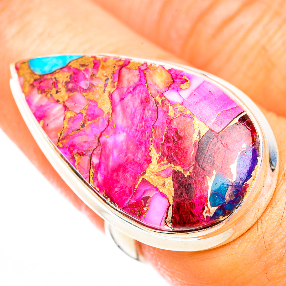 Kingman Pink Dahlia Turquoise Rings handcrafted by Anasilvercos - RING118498