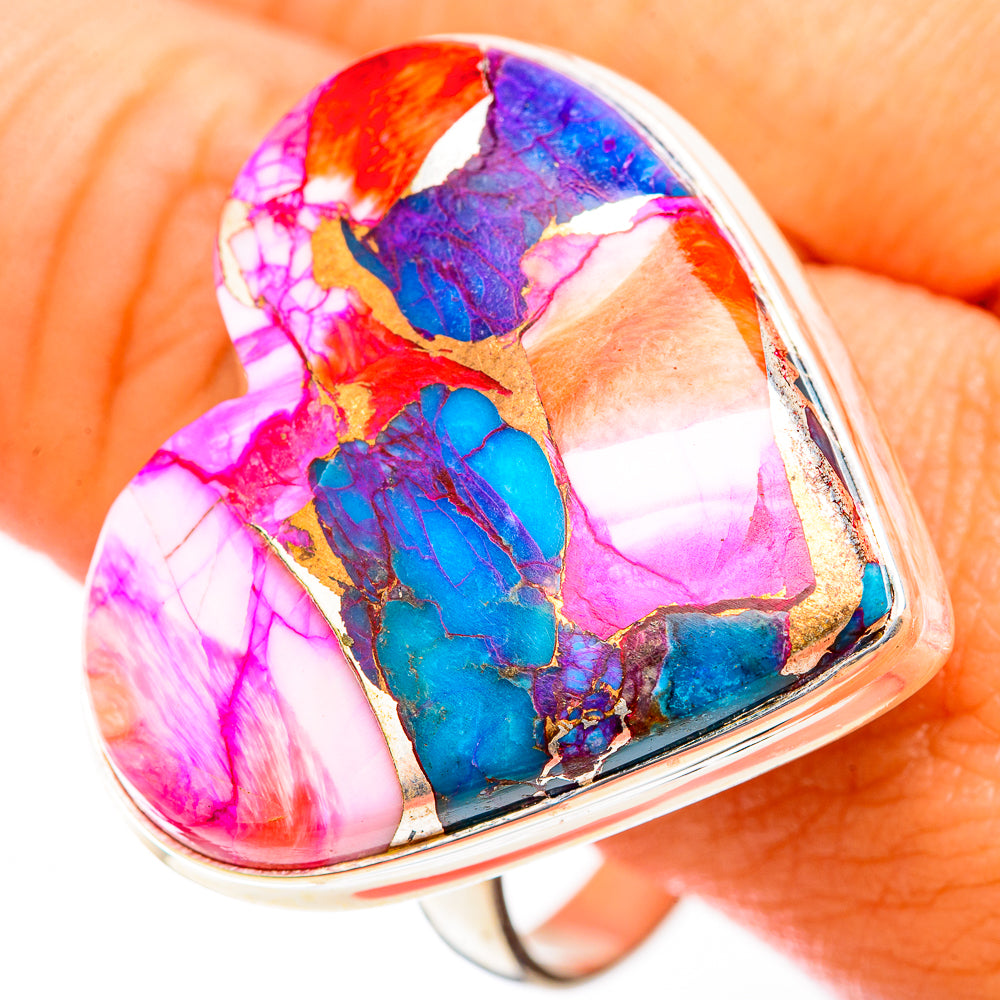 Kingman Pink Dahlia Turquoise Rings handcrafted by Anasilvercos - RING118500