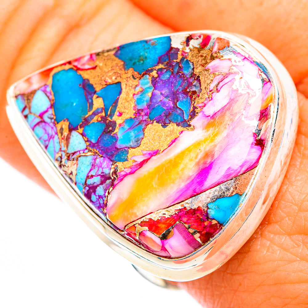 Kingman Pink Dahlia Turquoise Rings handcrafted by Anasilvercos - RING118537