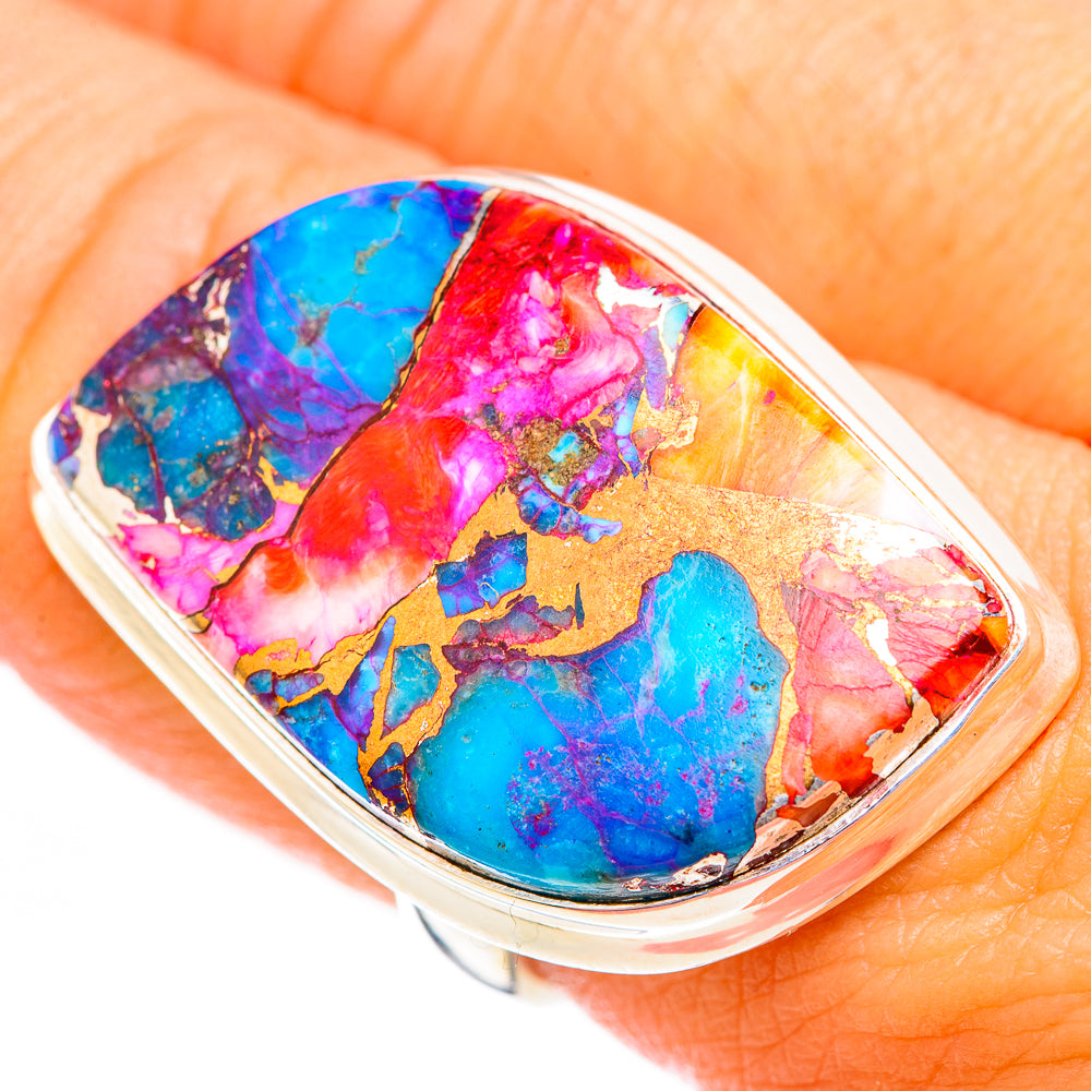 Kingman Pink Dahlia Turquoise Rings handcrafted by Anasilvercos - RING118538