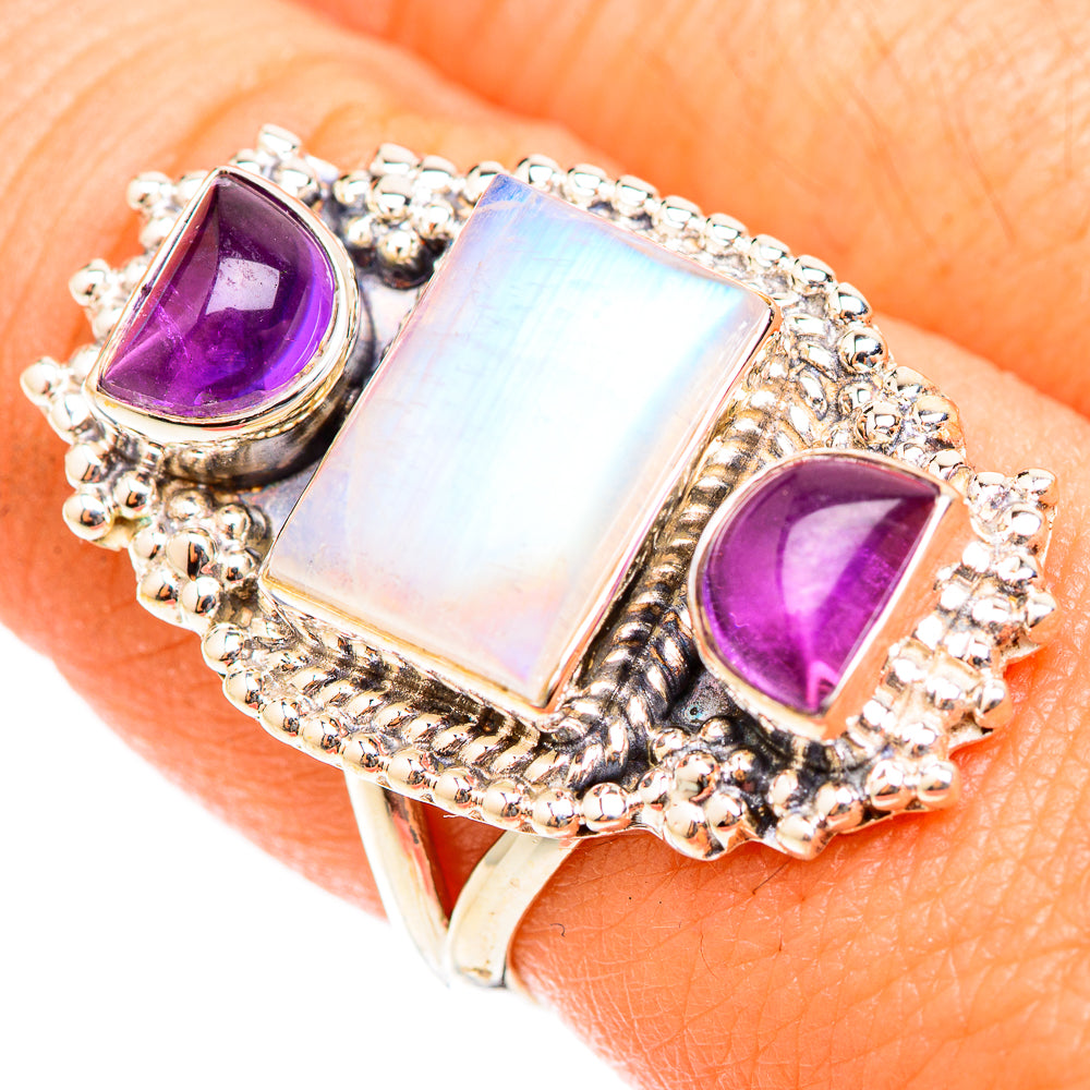 Rainbow Moonstone Rings handcrafted by Anasilvercos - RING118552