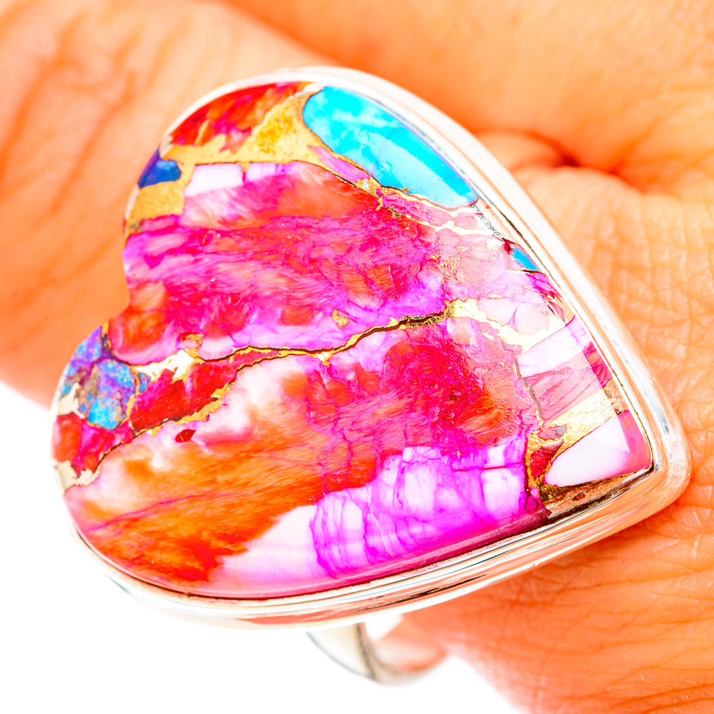 Kingman Pink Dahlia Turquoise Rings handcrafted by Anasilvercos - RING118560